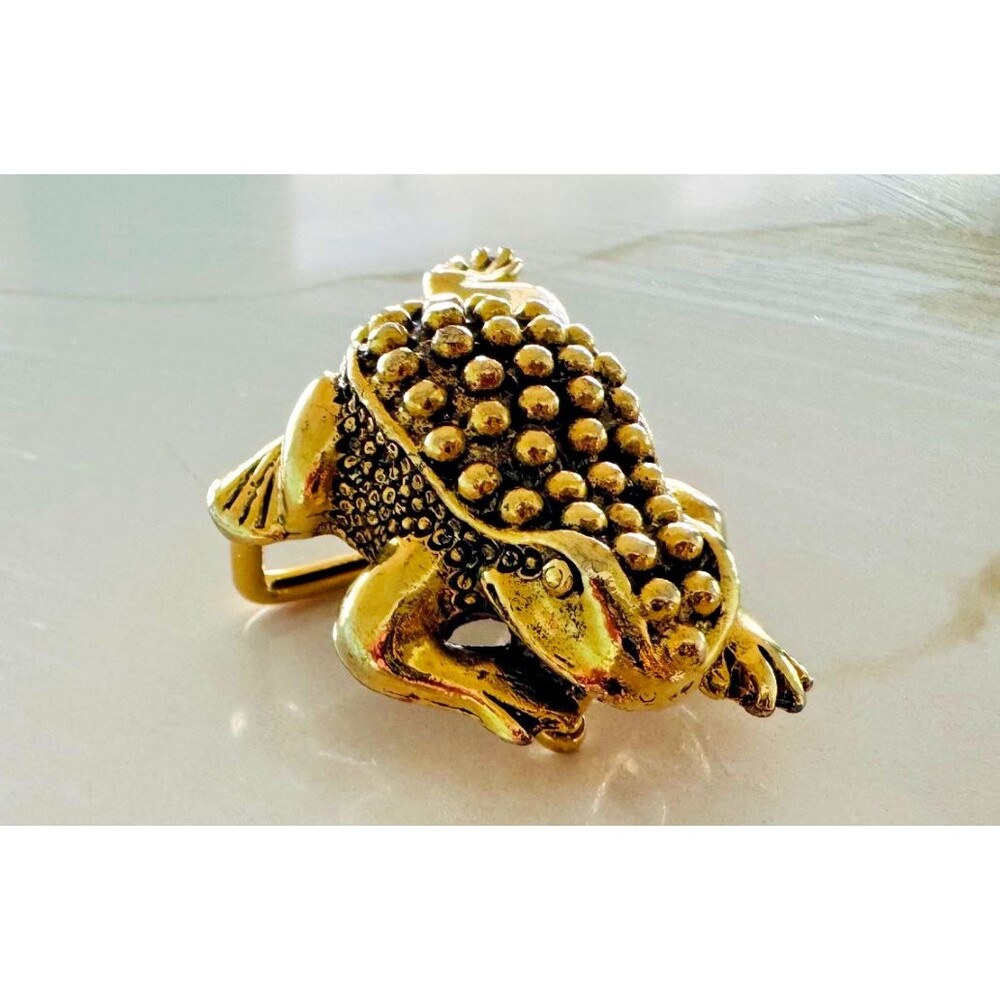 Vtg 1990s Gail Labelle Gold  frog Belt Buckle